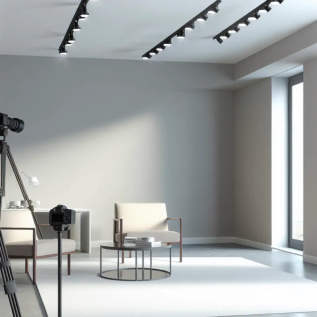 Modern, letisztult fotóstúdió magas minőségű portréfelvétellel