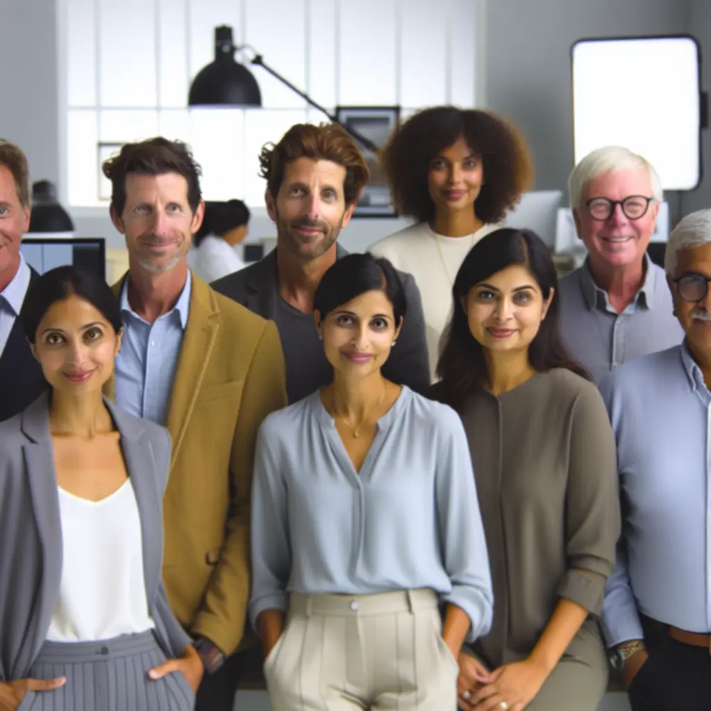 A Pannon Photo Studio mosolygó fotós és ügyfélcsapata a stúdióban.